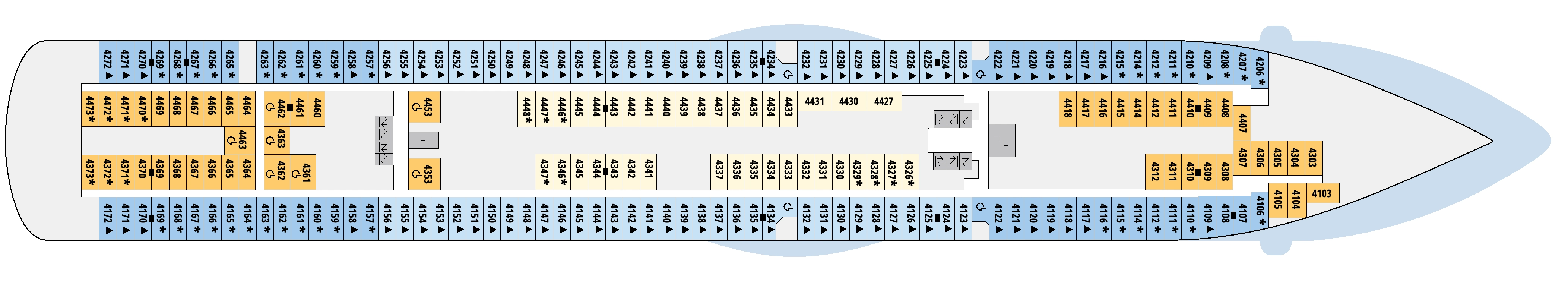 AIDAbella, Deck 4: official cabin and venue layout