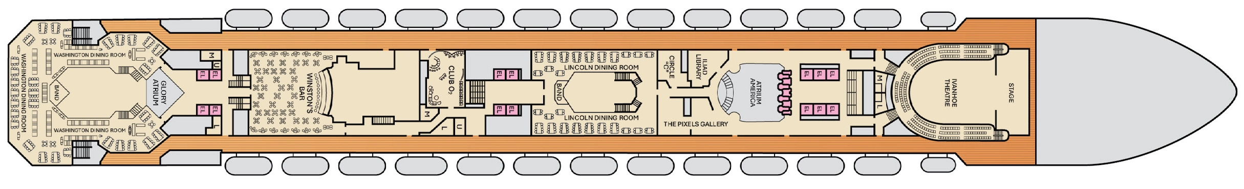 Carnival Valor, Deck 4: official cabin and venue layout