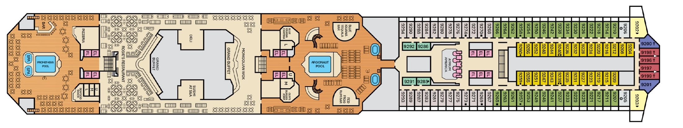 Carnival Valor, Deck 9: official cabin and venue layout