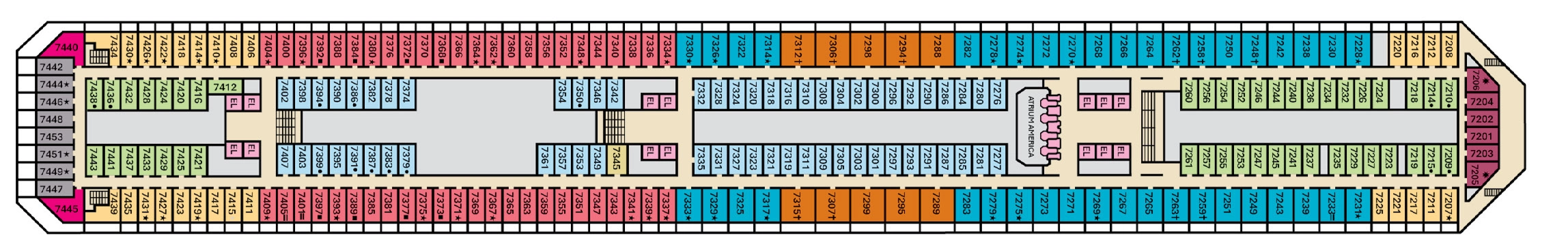 Carnival Valor, Deck 7: official cabin and venue layout
