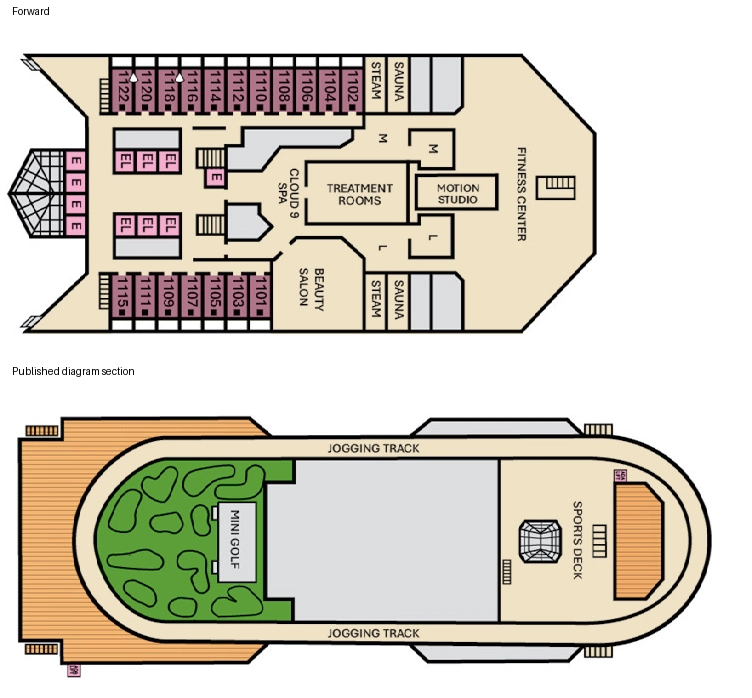 Carnival Valor, Deck 11: official cabin and venue layout