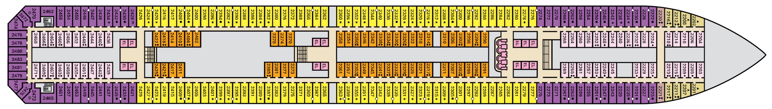 Carnival Valor, Deck 2: official cabin and venue layout