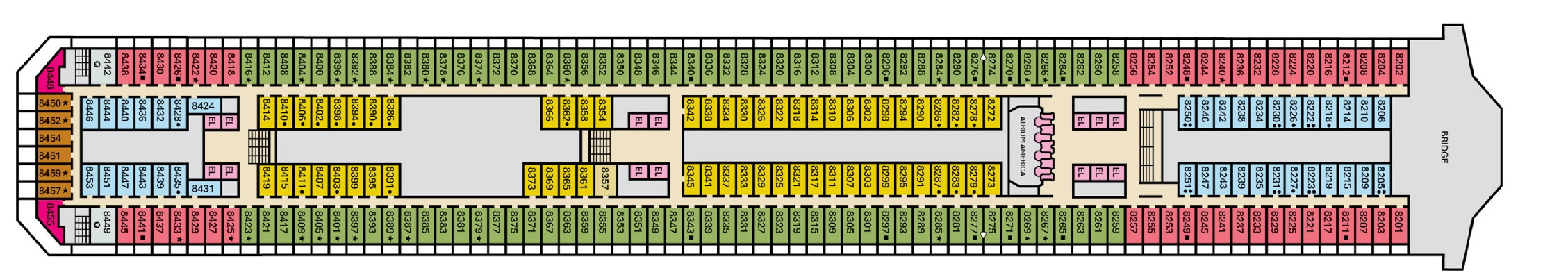 Carnival Valor, Deck 8: official cabin and venue layout