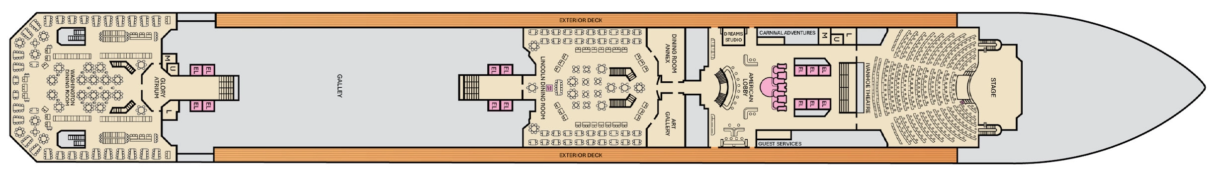 Carnival Valor, Deck 3: official cabin and venue layout