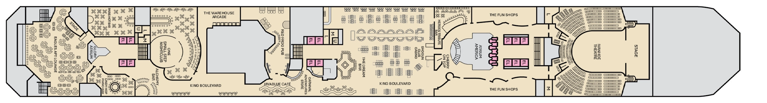 Carnival Valor, Deck 5: official cabin and venue layout