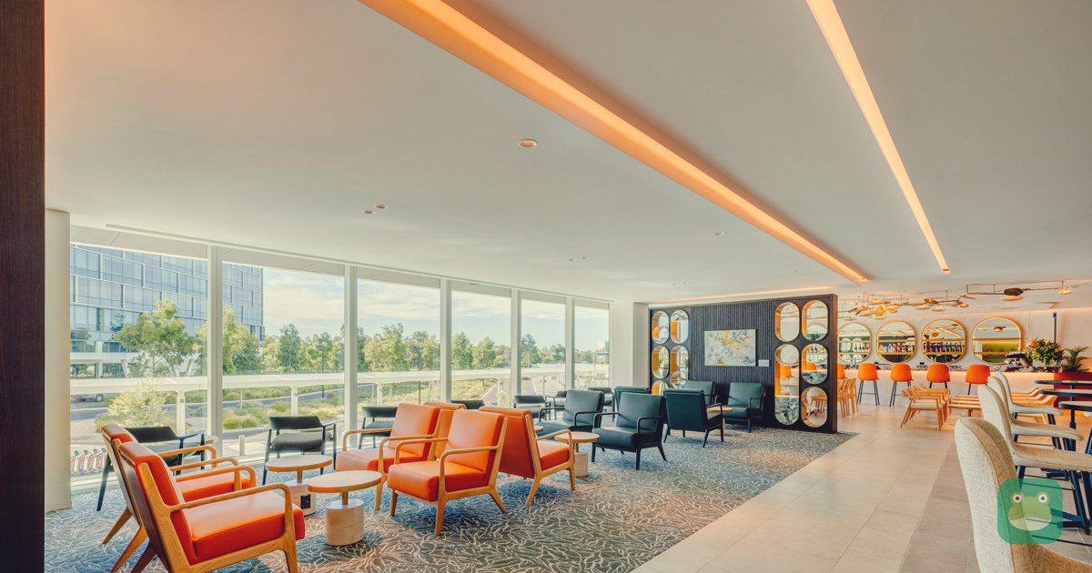 Window-side seating in Plaza Premium Lounge, Adelaide International
