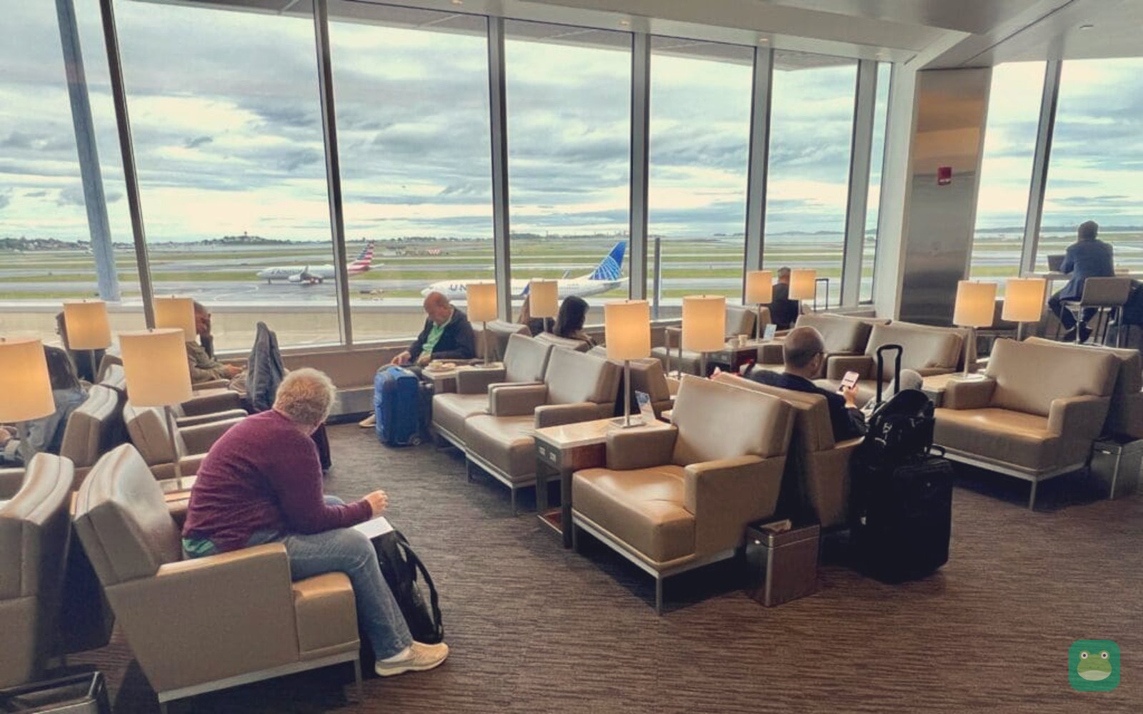 United Club, BOS Terminal B — window seating with apron views