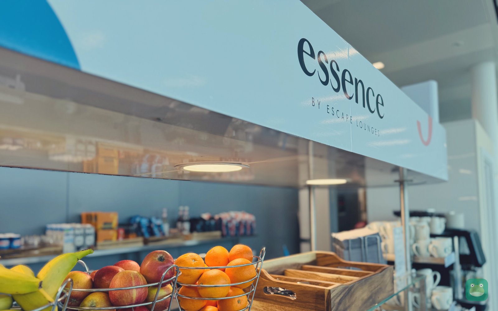 Food counter at Essence by Escape Lounges, Stansted