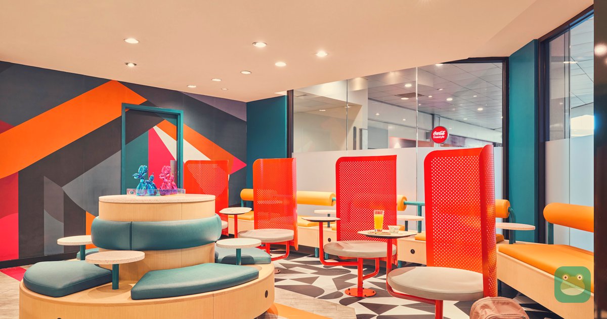 Seating pods inside Poppin, ATL Concourse F