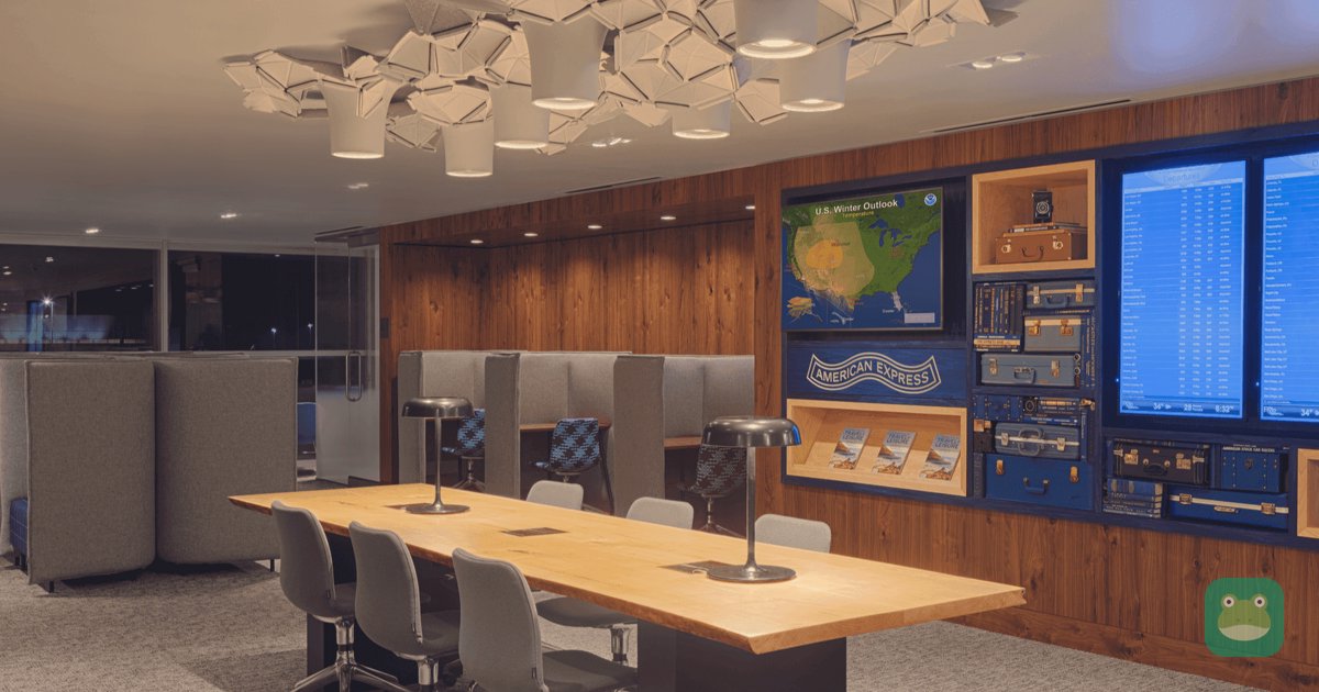 Workspace and media wall, Centurion Lounge DEN Concourse C