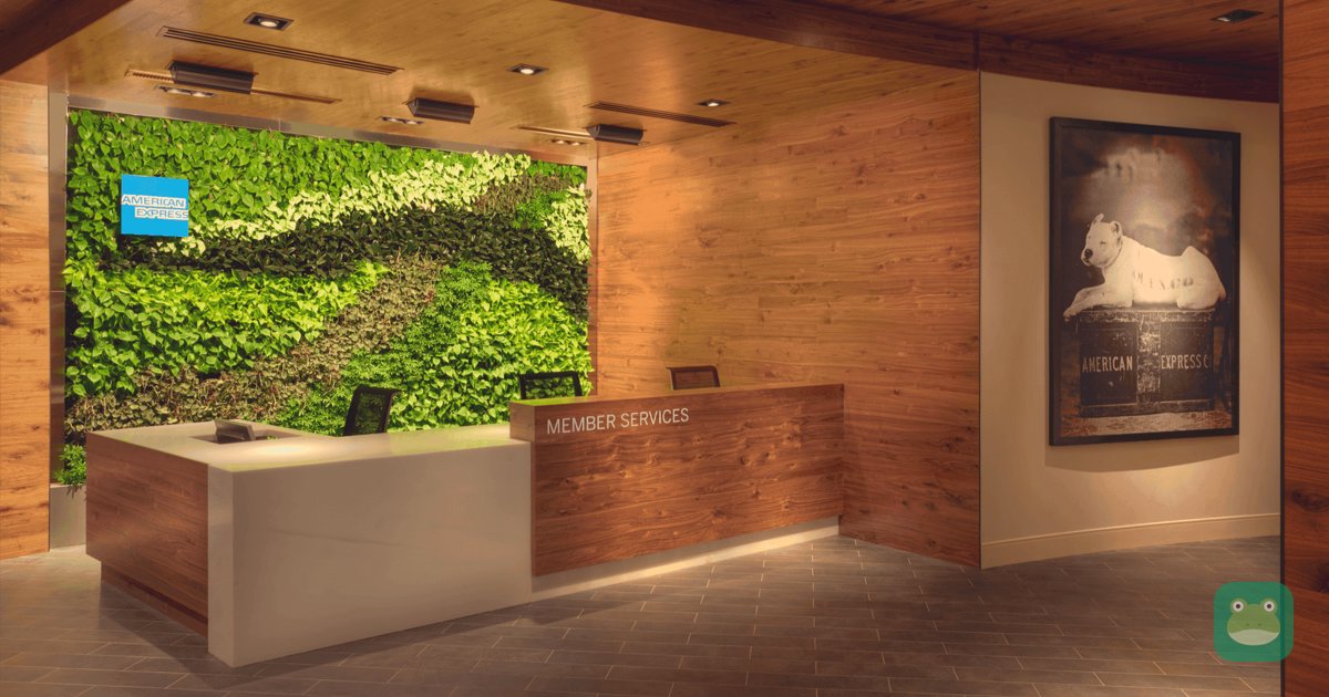 Member services desk and living wall, Centurion Lounge Miami